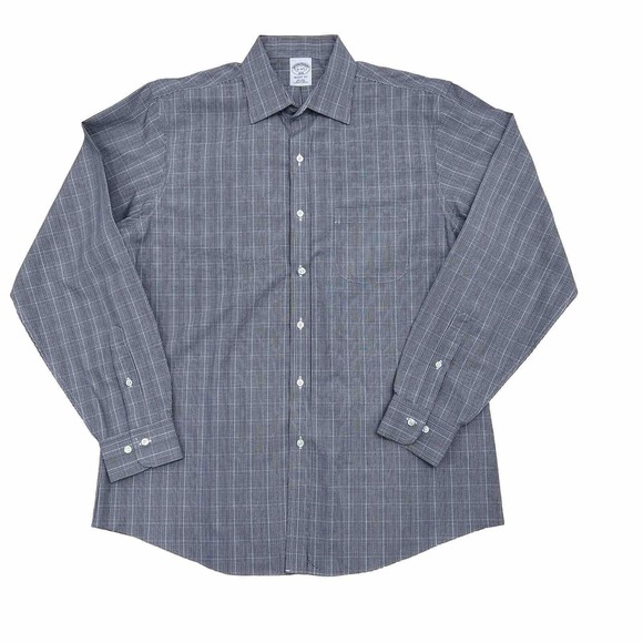BROOKS BROTHERS Regent Non Iron Gray Plaid Dress Shirt 16-4/5 All Cotton - Picture 1 of 10